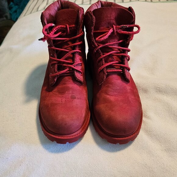 Timberland Boots Waterproof Boots Hiking Red Leather Unisex Kid's Size 2.5 - Picture 3 of 9